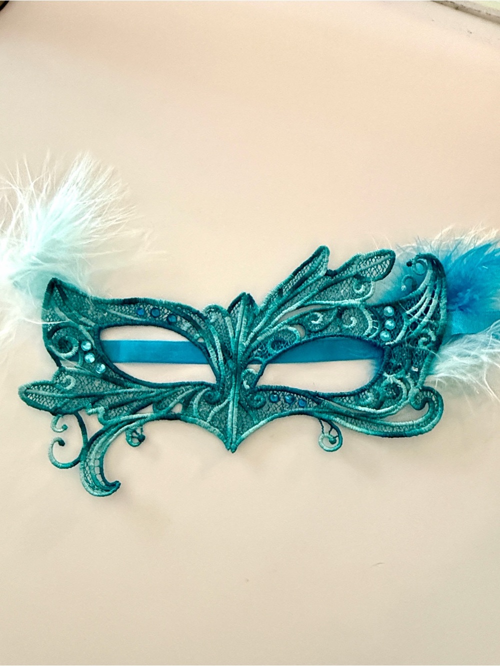 Handmade Swarovski Crystal Feather Masquerade Mask DARK AQUA